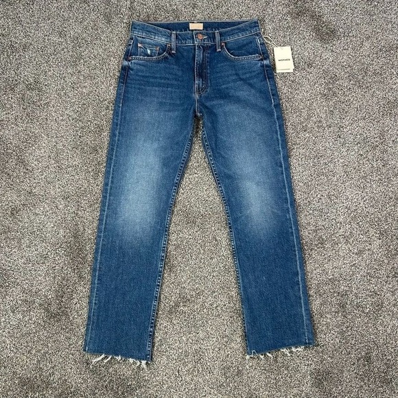 NWT Mother The Mid Rise Rider Ankle Fray Jeans Womens 28 Local Charm Wash Denim - Picture 1 of 16
